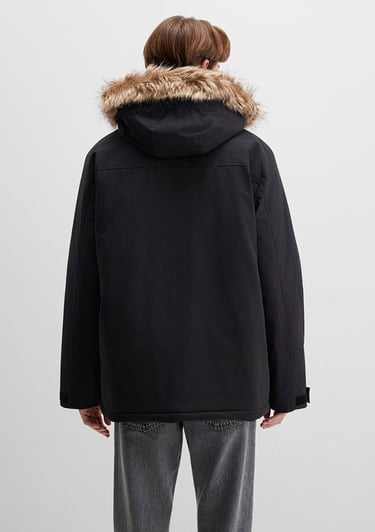  Mavi Kapüşonlu Siyah Parka Loose Fit / Bol Rahat Kesim 0110472-900