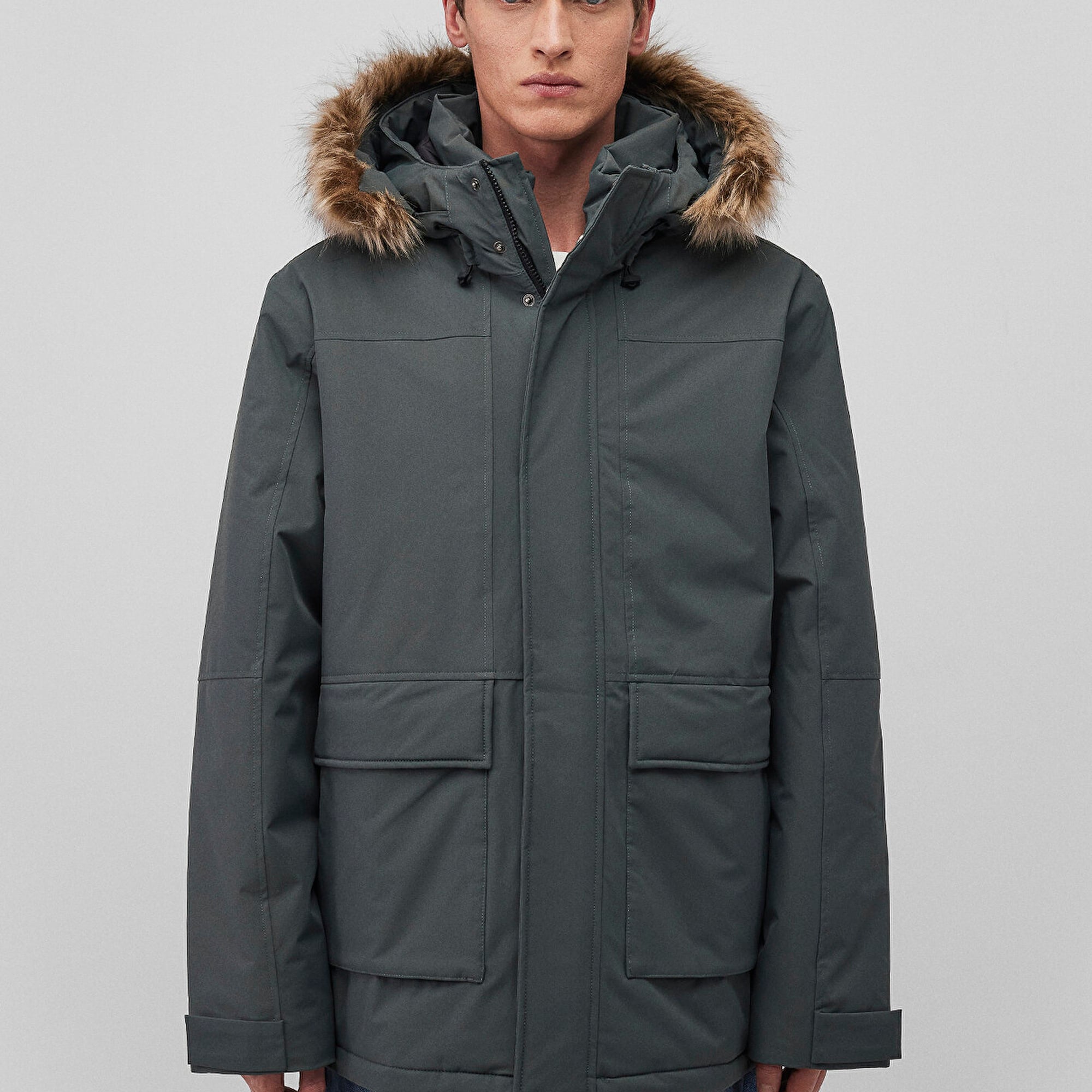 Mavi Kapüşonlu Yeşil Parka Loose Fit / Bol Rahat Kesim 0110472-71598