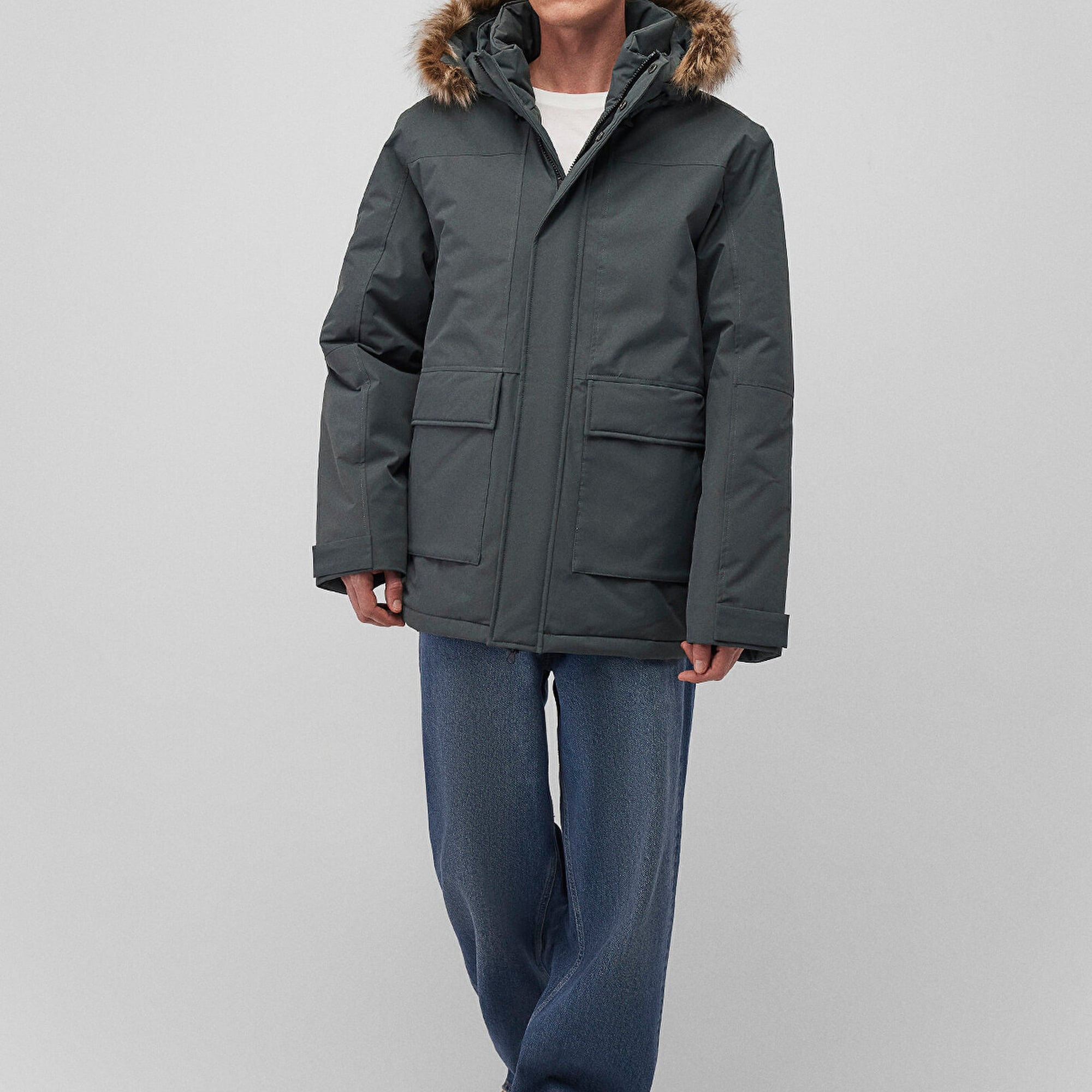 Mavi Kapüşonlu Yeşil Parka Loose Fit / Bol Rahat Kesim 0110472-71598