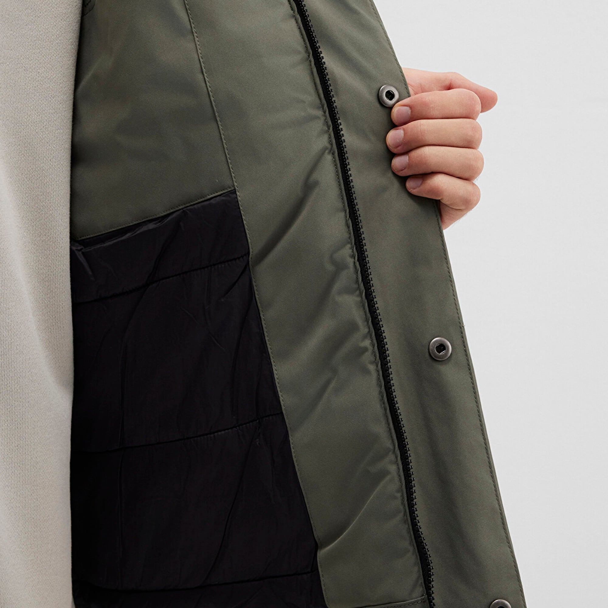 Mavi Cep Detaylı Haki Mont Loose Fit / Bol Rahat Kesim 0110467-85485