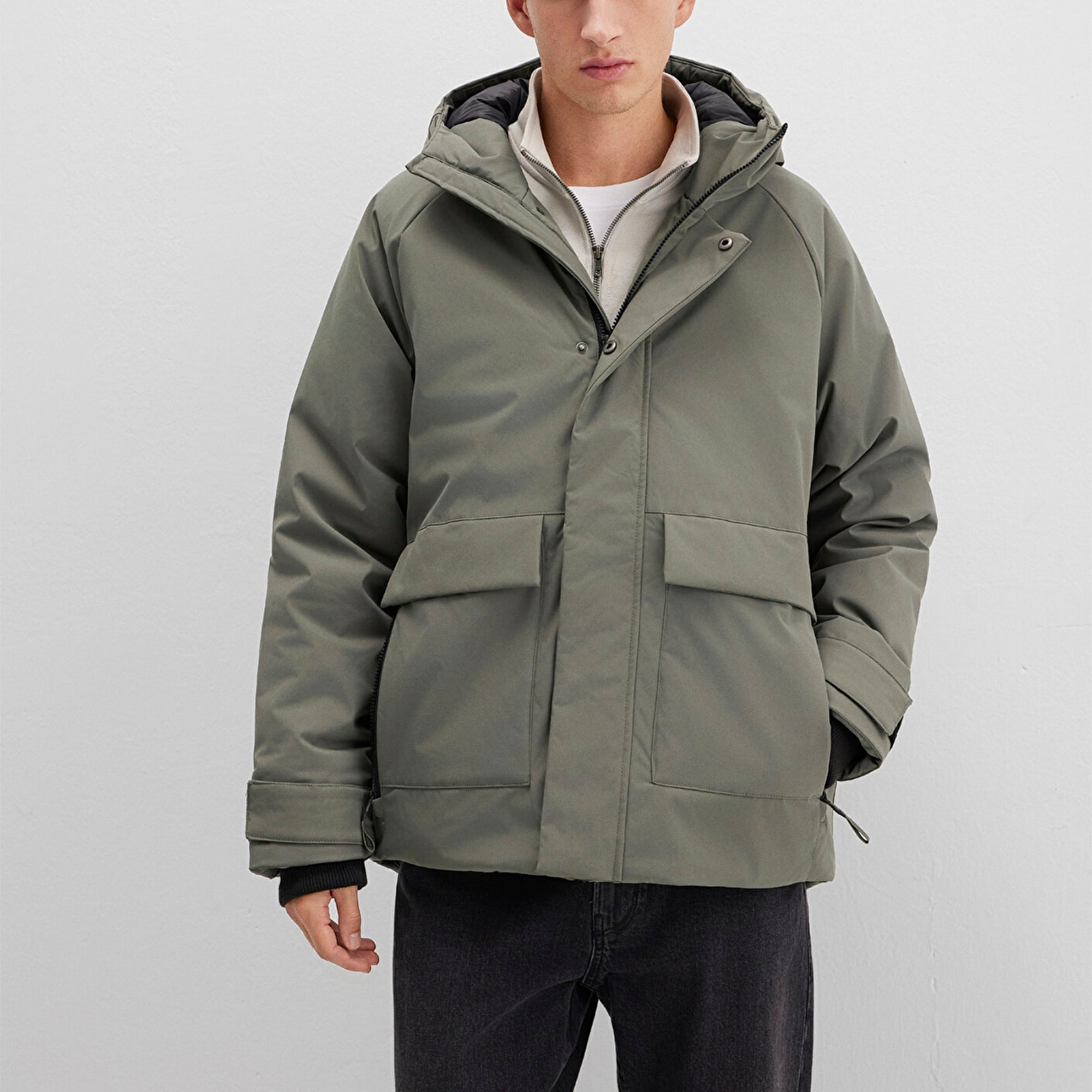 Mavi Cep Detaylı Haki Mont Loose Fit / Bol Rahat Kesim 0110467-85485