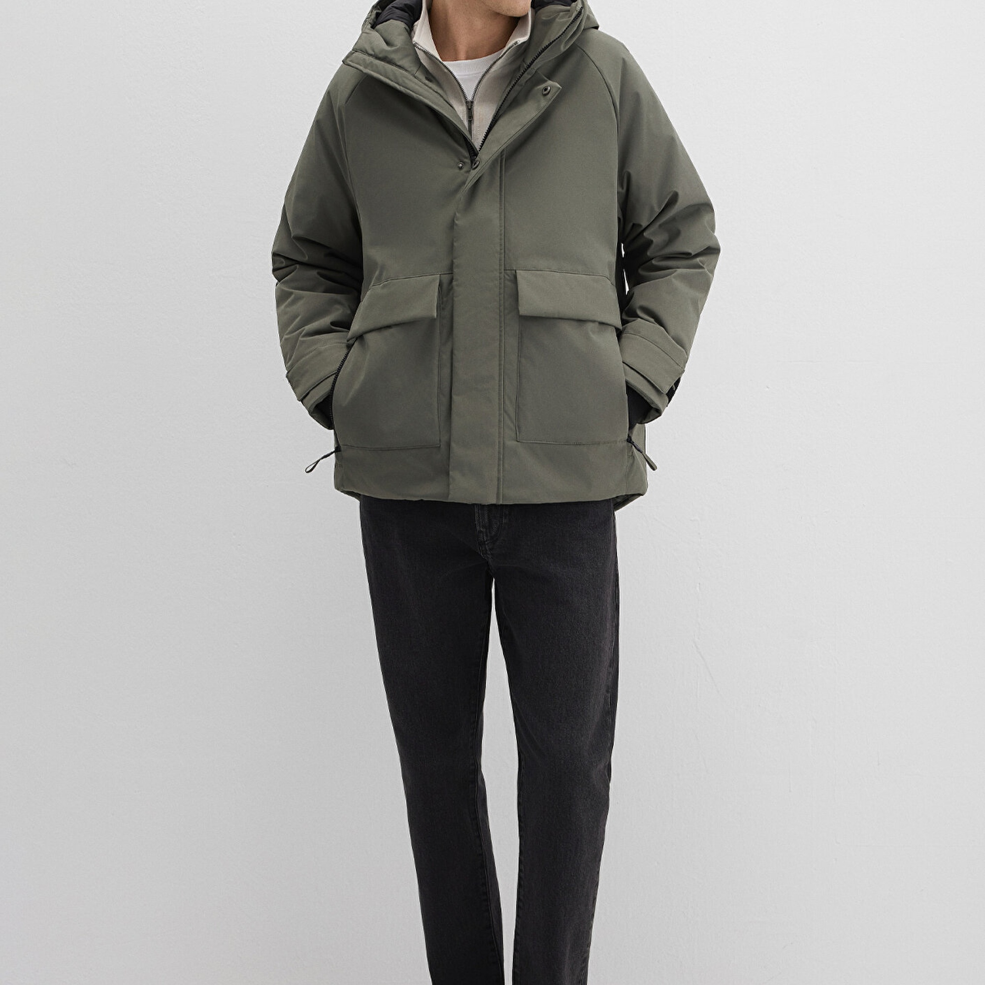 Mavi Cep Detaylı Haki Mont Loose Fit / Bol Rahat Kesim 0110467-85485