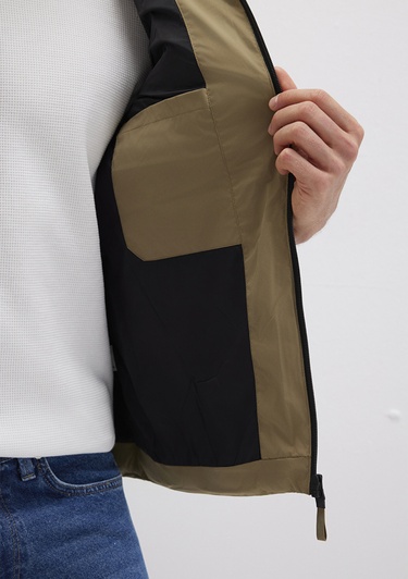  Mavi Cep Detaylı Kahverengi Şişme Yelek Regular Fit / Normal Kesim 0110389-70377