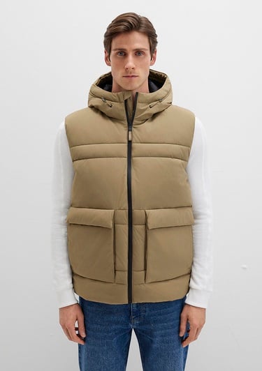  Mavi Cep Detaylı Kahverengi Şişme Yelek Regular Fit / Normal Kesim 0110389-70377