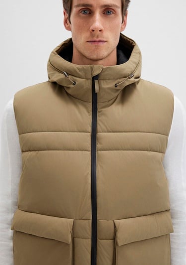  Mavi Cep Detaylı Kahverengi Şişme Yelek Regular Fit / Normal Kesim 0110389-70377