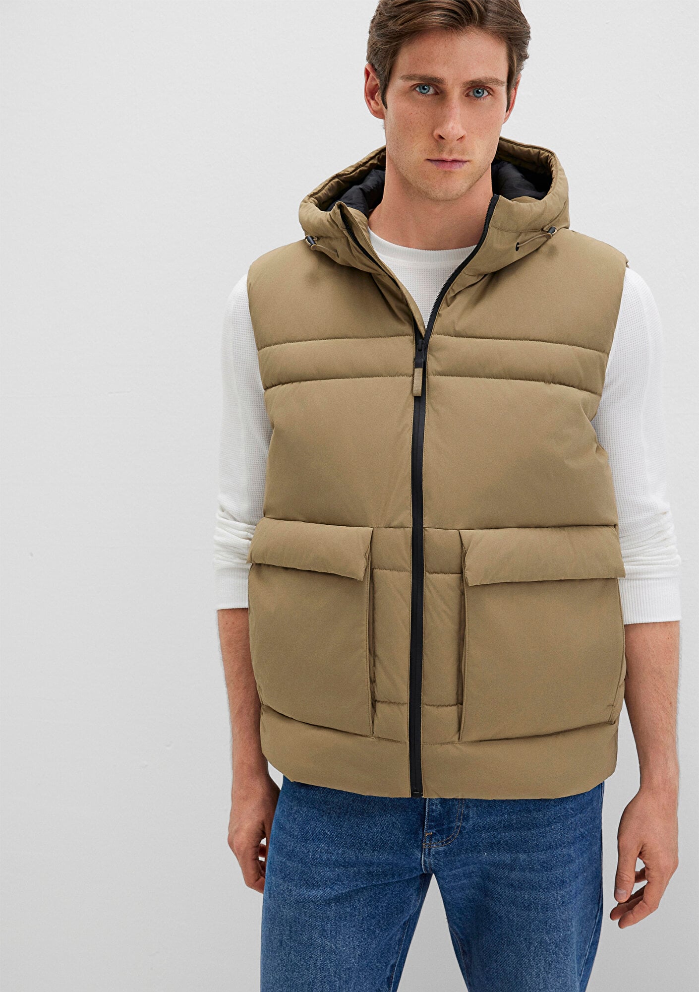  Mavi Cep Detaylı Kahverengi Şişme Yelek Regular Fit / Normal Kesim 0110389-70377