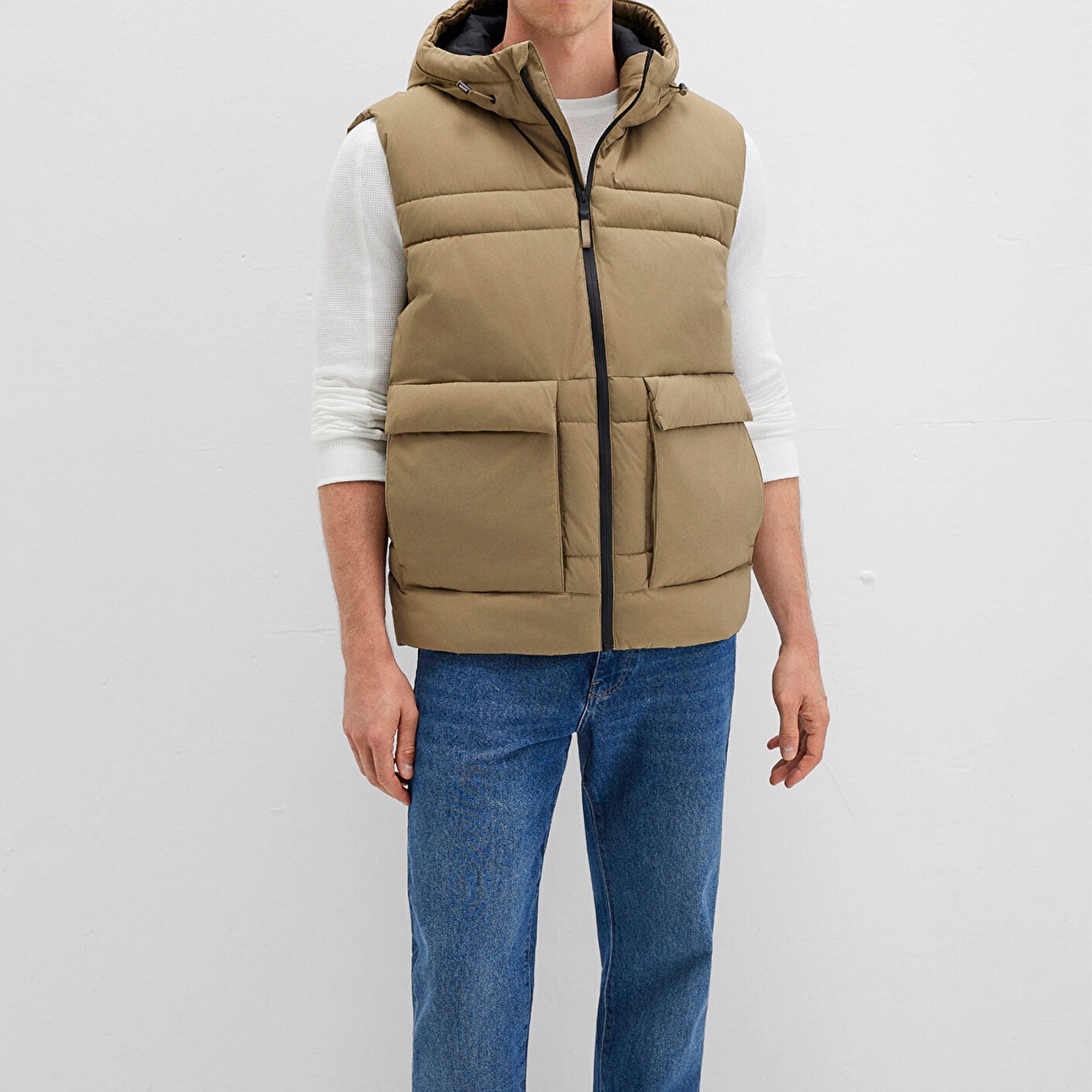 Mavi Cep Detaylı Kahverengi Şişme Yelek Regular Fit / Normal Kesim 0110389-70377