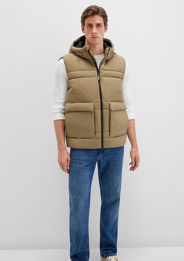  Mavi Cep Detaylı Kahverengi Şişme Yelek Regular Fit / Normal Kesim 0110389-70377