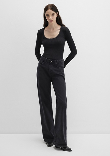  Mavi Siyah Uzun Kollu Tişört Fitted / Vücuda Oturan Kesim 1613616-900