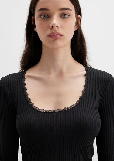  Mavi Siyah Uzun Kollu Tişört Fitted / Vücuda Oturan Kesim 1613616-900