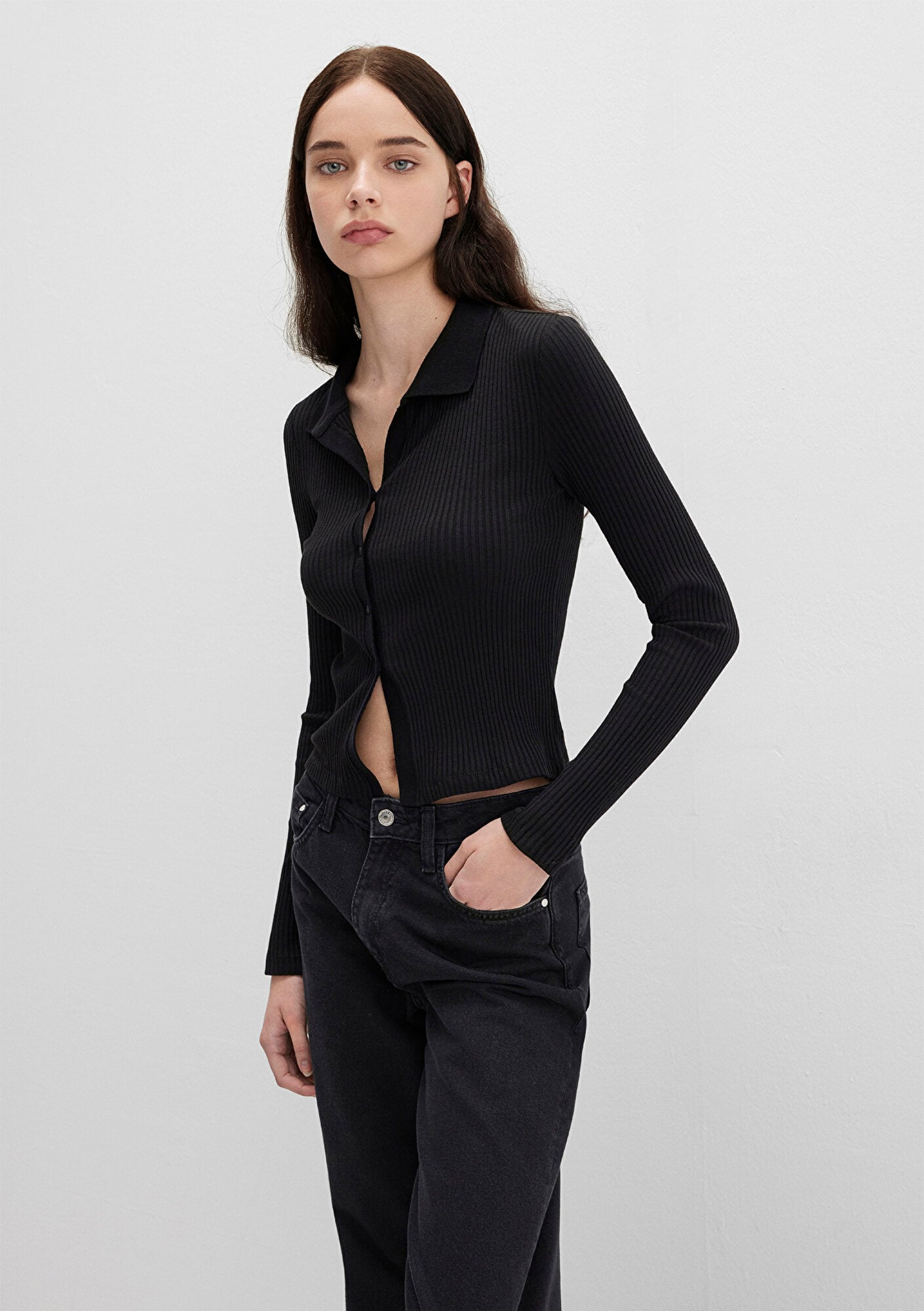  Mavi Siyah Polo Tişört Fitted / Vücuda Oturan Kesim 1613594-900