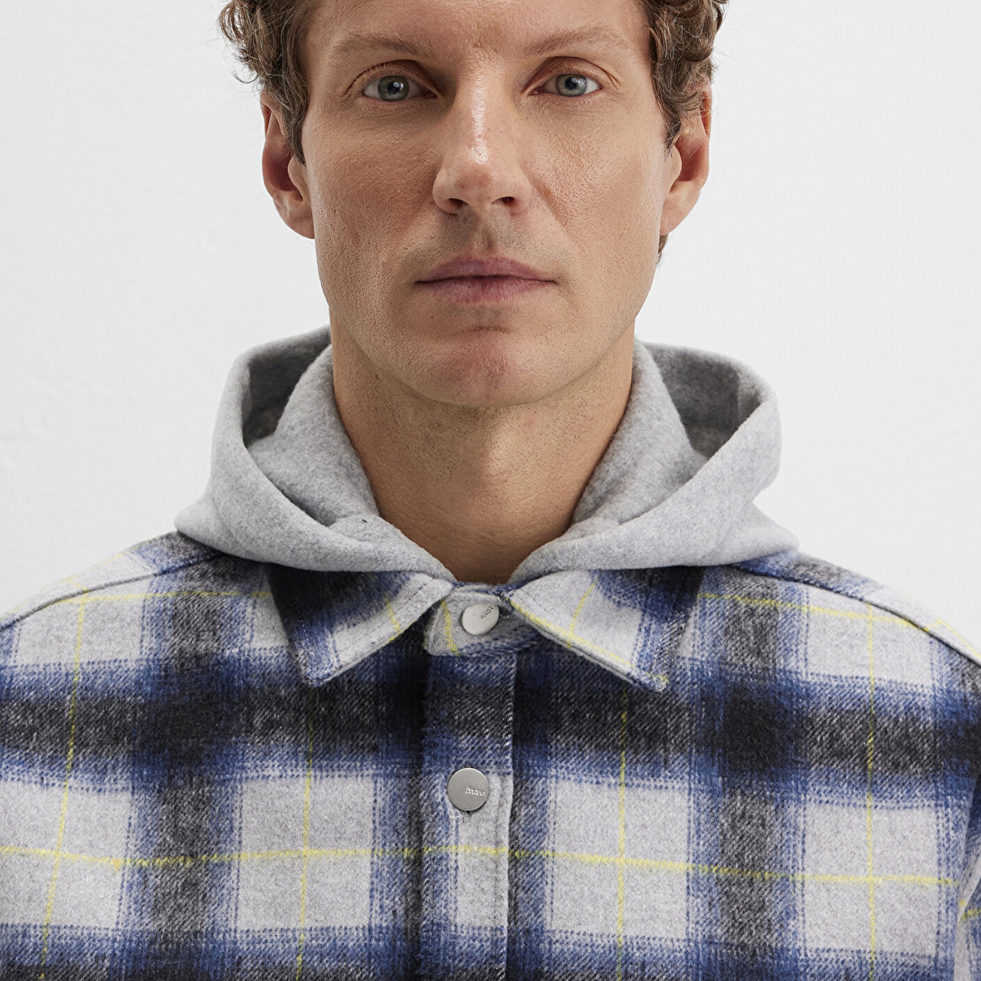 Mavi Yün Karışımlı Kareli Gömlek Loose Fit / Bol Rahat Kesim 0211786-91301