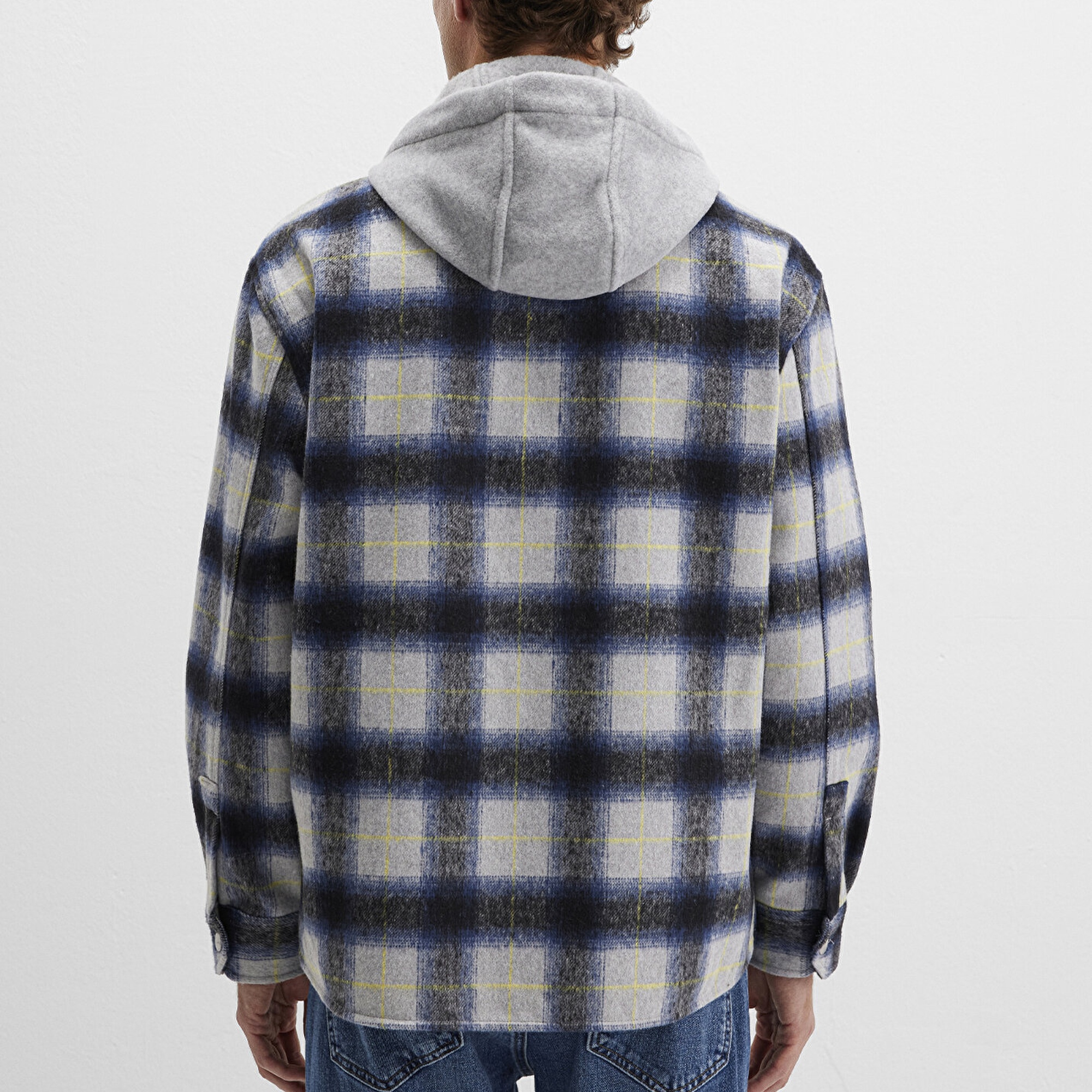 Mavi Yün Karışımlı Kareli Gömlek Loose Fit / Bol Rahat Kesim 0211786-91301