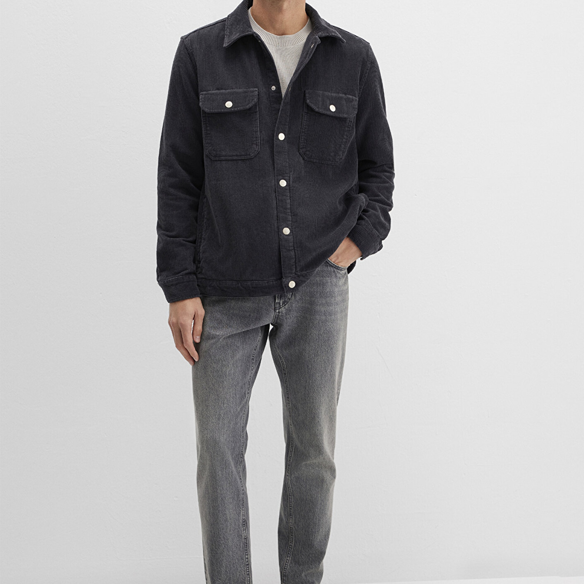 Mavi Antrasit Gömlek Loose Fit / Bol Rahat Kesim 0211750-70087