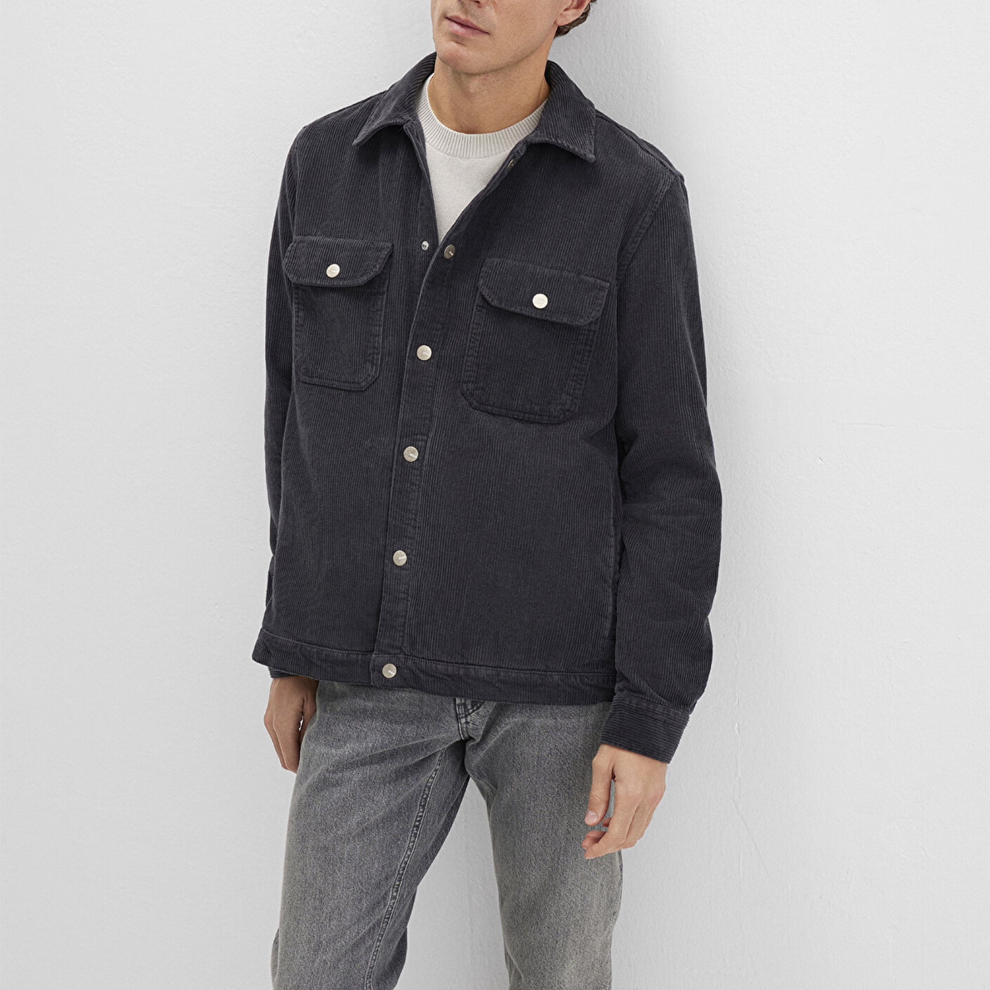 Mavi Antrasit Gömlek Loose Fit / Bol Rahat Kesim 0211750-70087