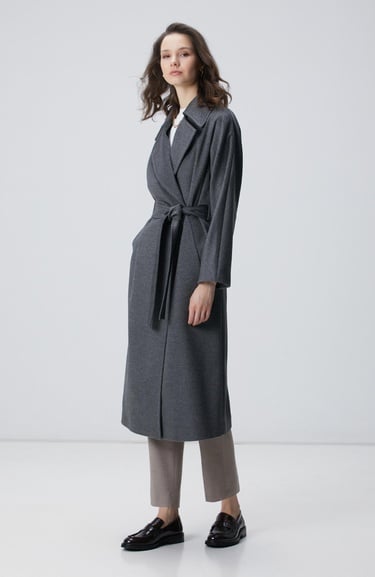  Network Kadın Limited Gri Melanj Yün Manto