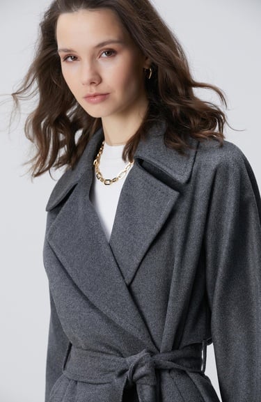  Network Kadın Limited Gri Melanj Yün Manto