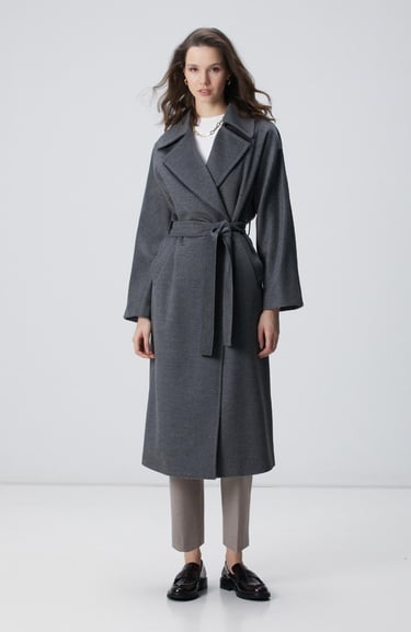 Network Kadın Limited Gri Melanj Yün Manto