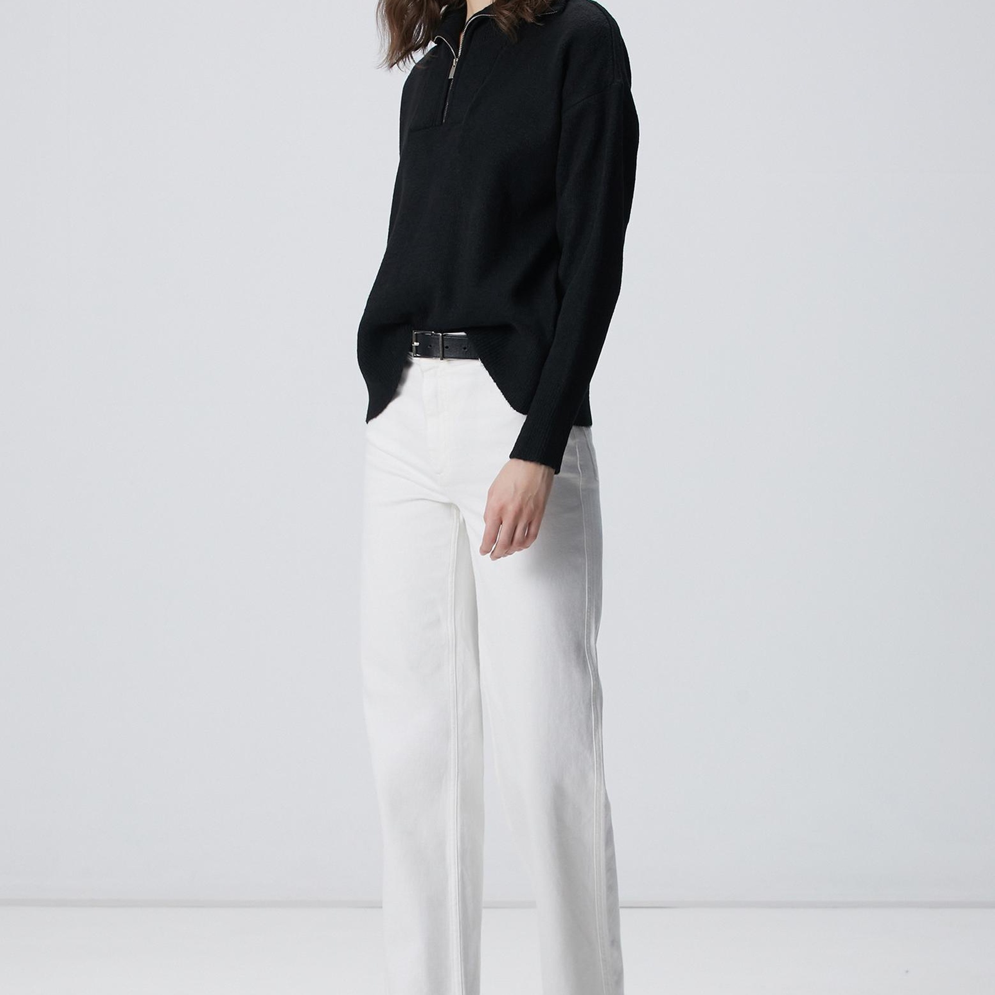 Network Kadın Siyah Dik Yaka Fermuarlı Uzun Kol Kazak