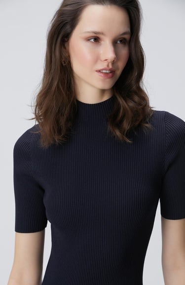  Network Kadın Lacivert Örgülü Dik Yaka Rayon Basic Kazak