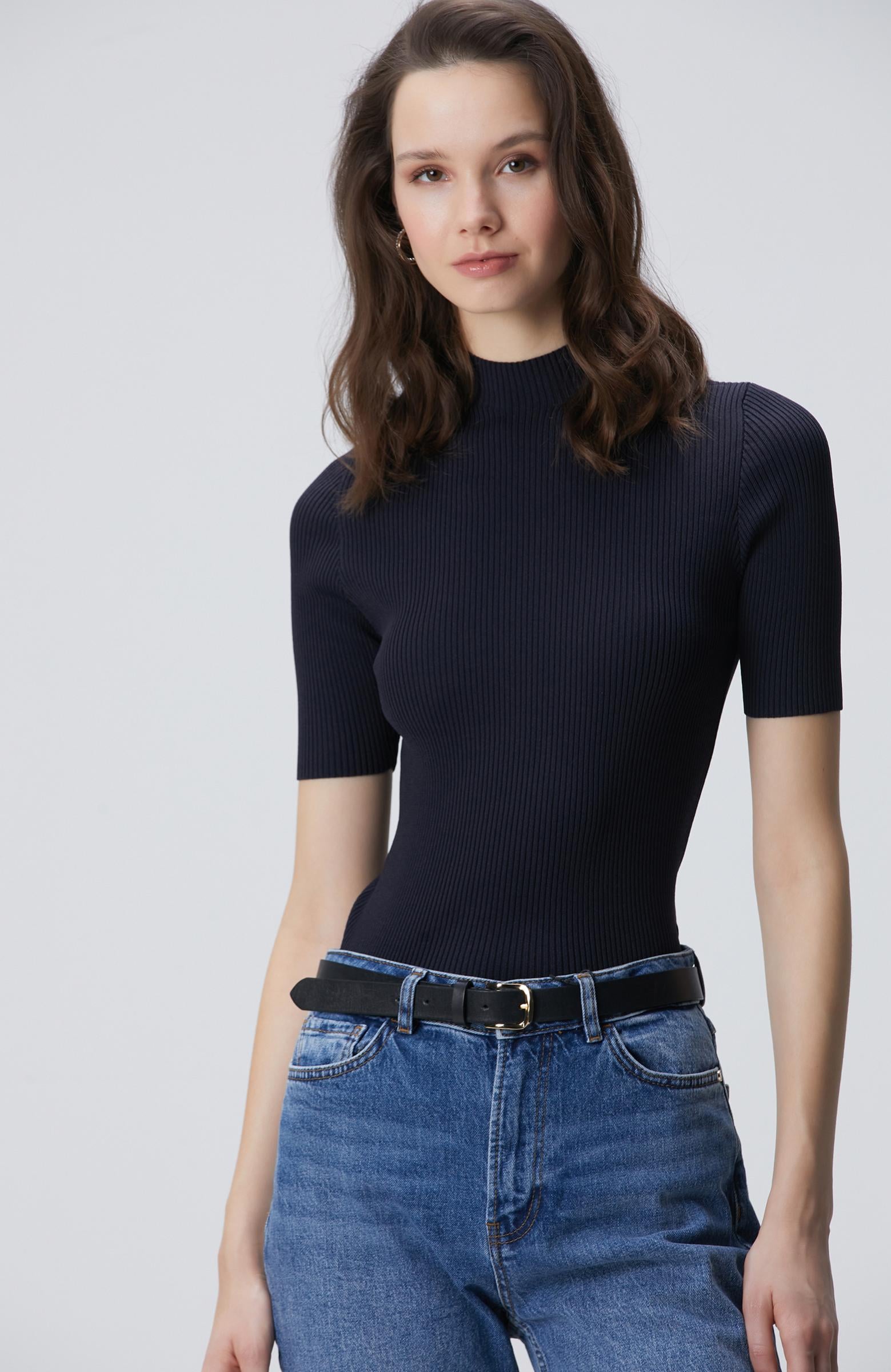  Network Kadın Lacivert Örgülü Dik Yaka Rayon Basic Kazak