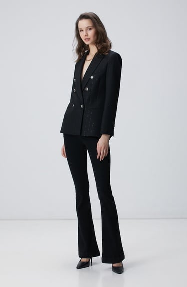  Network Kadın Siyah Payetli Çizgili Ceket