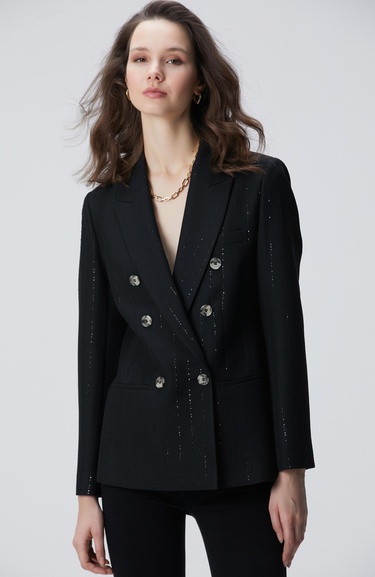  Network Kadın Siyah Payetli Çizgili Ceket