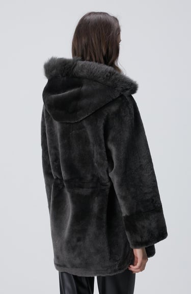  Network Kadın Haki Kapüşon Yakalı Deri Kaban