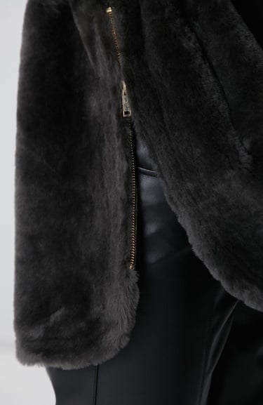  Network Kadın Haki Kapüşon Yakalı Deri Kaban