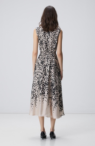  Network Kadın Bej Siyah Desenli Midi Viskon Elbise