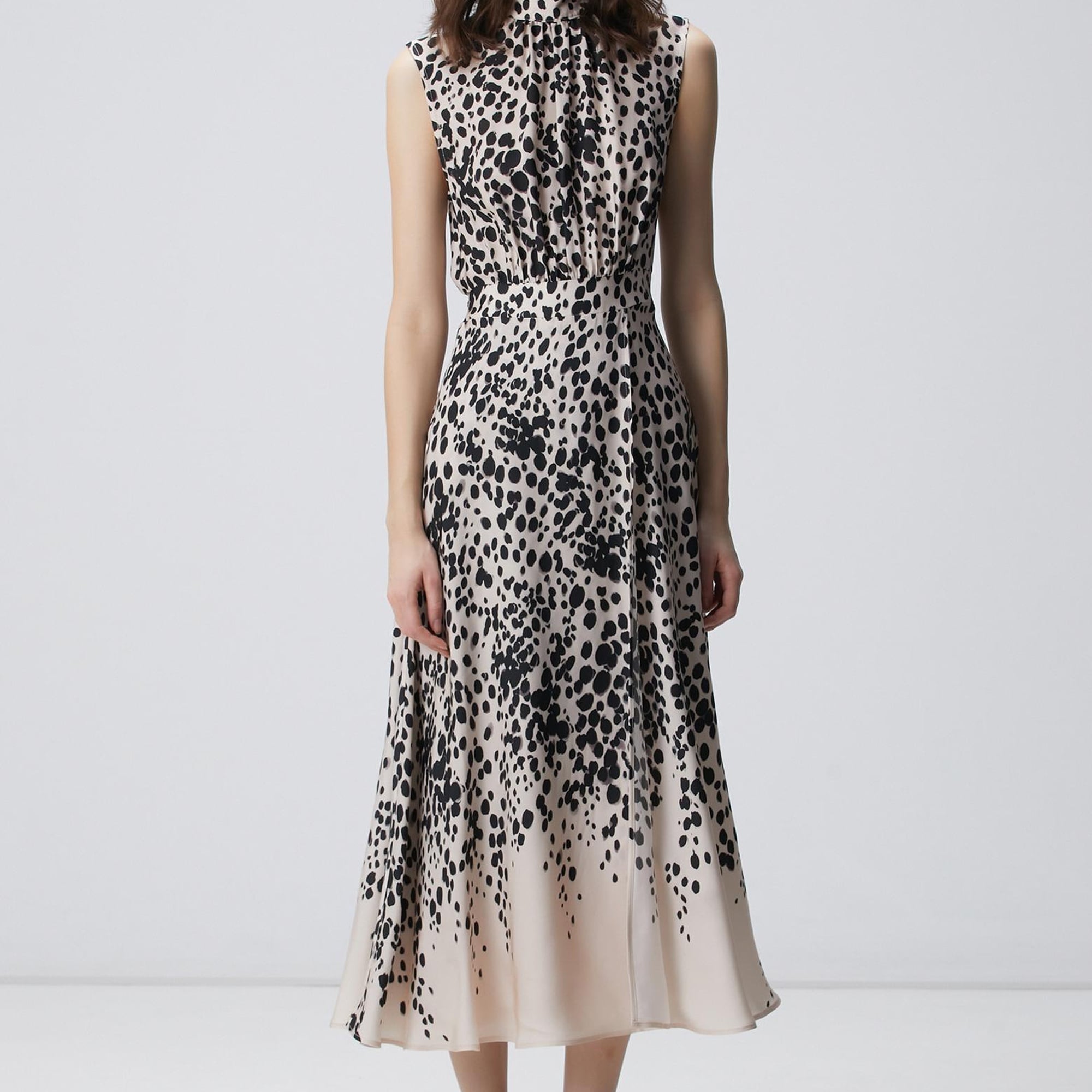 Network Kadın Bej Siyah Desenli Midi Viskon Elbise