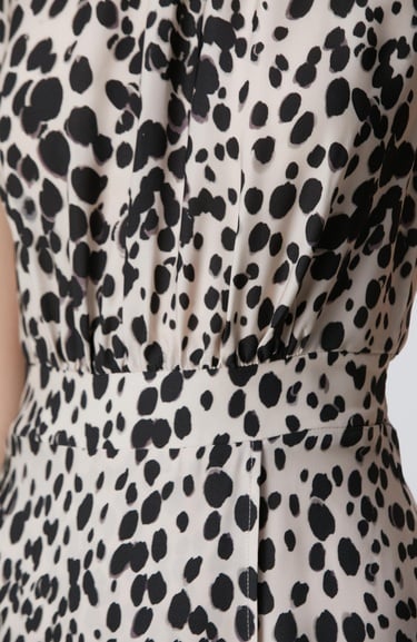  Network Kadın Bej Siyah Desenli Midi Viskon Elbise