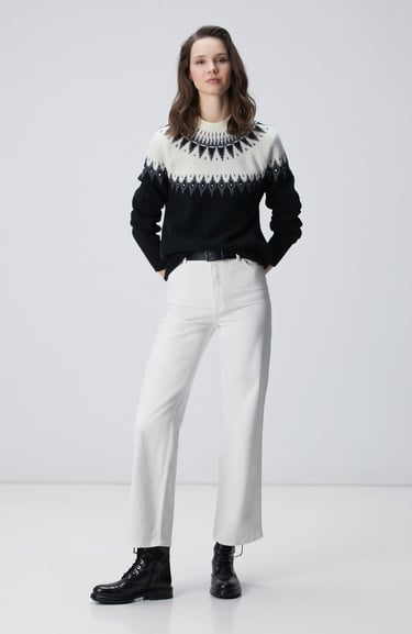  Network Kadın Siyah Desenli Yün Karışımlı Kazak