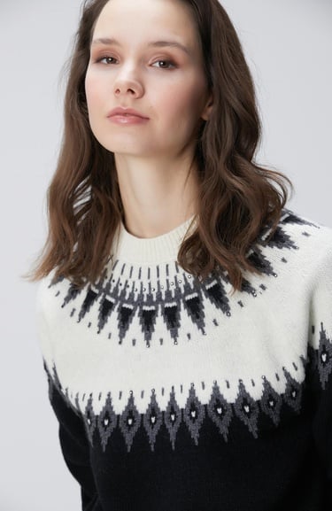  Network Kadın Siyah Desenli Yün Karışımlı Kazak