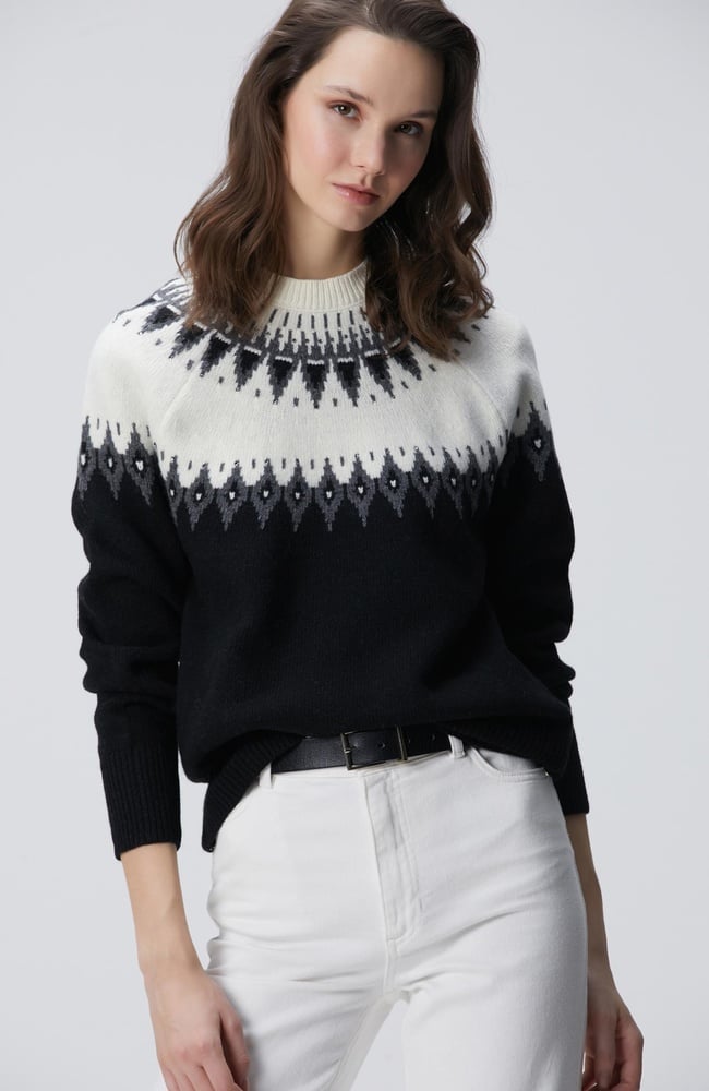  Network Kadın Siyah Desenli Yün Karışımlı Kazak