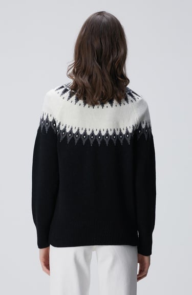  Network Kadın Siyah Desenli Yün Karışımlı Kazak