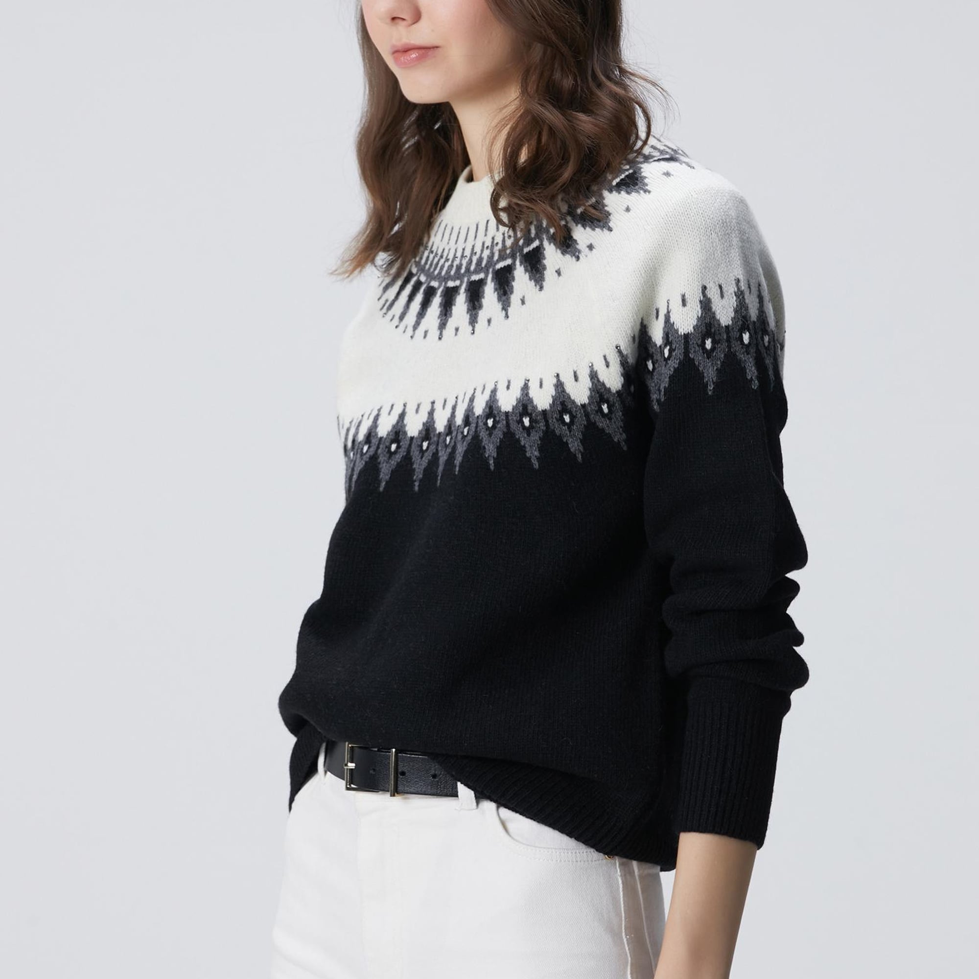 Network Kadın Siyah Desenli Yün Karışımlı Kazak