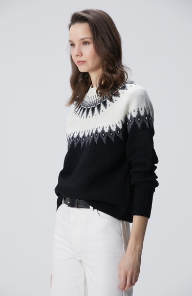  Network Kadın Siyah Desenli Yün Karışımlı Kazak