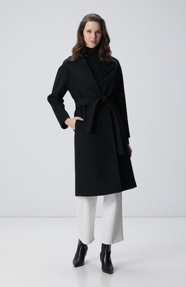  Network Kadın Siyah Geniş Yakalı Manto