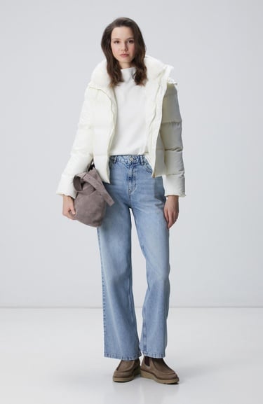  Network Kadın Kırık Beyaz Kapüşonlu Kapitone Mont