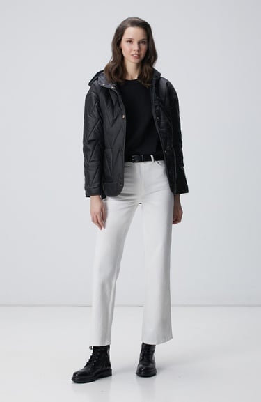  Network Kadın Siyah Zigzag Kapitone Mont