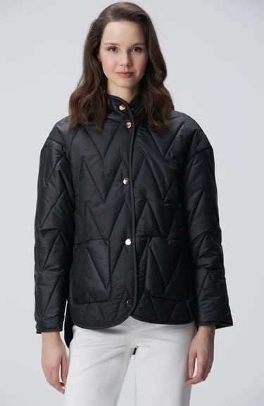  Network Kadın Siyah Zigzag Kapitone Mont