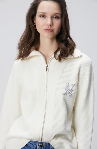  Network Kadın Kırık Beyaz N Taş İşlemeli Hırka