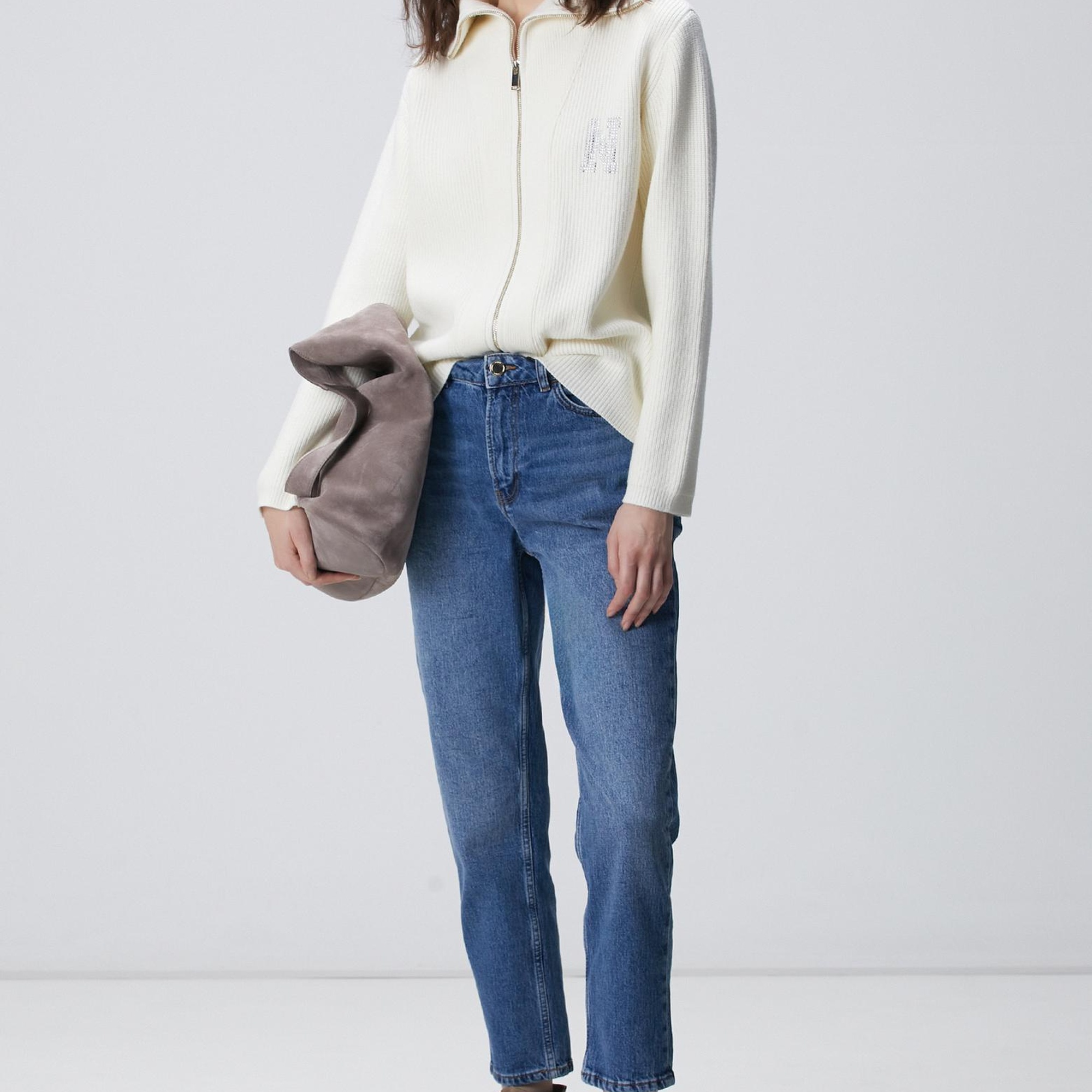 Network Kadın Kırık Beyaz N Taş İşlemeli Hırka