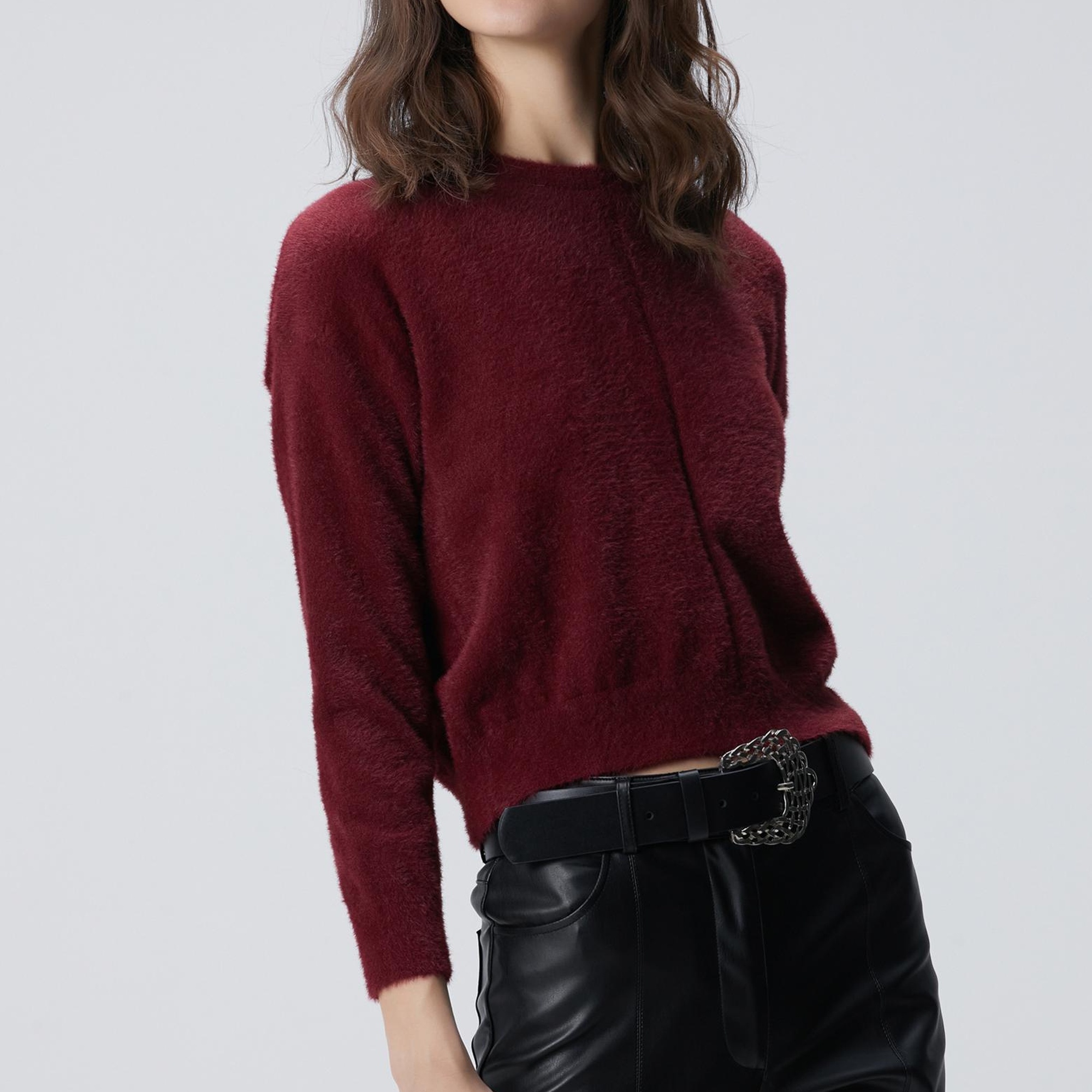 Network Kadın Bordo Sakal İp Basic Kazak