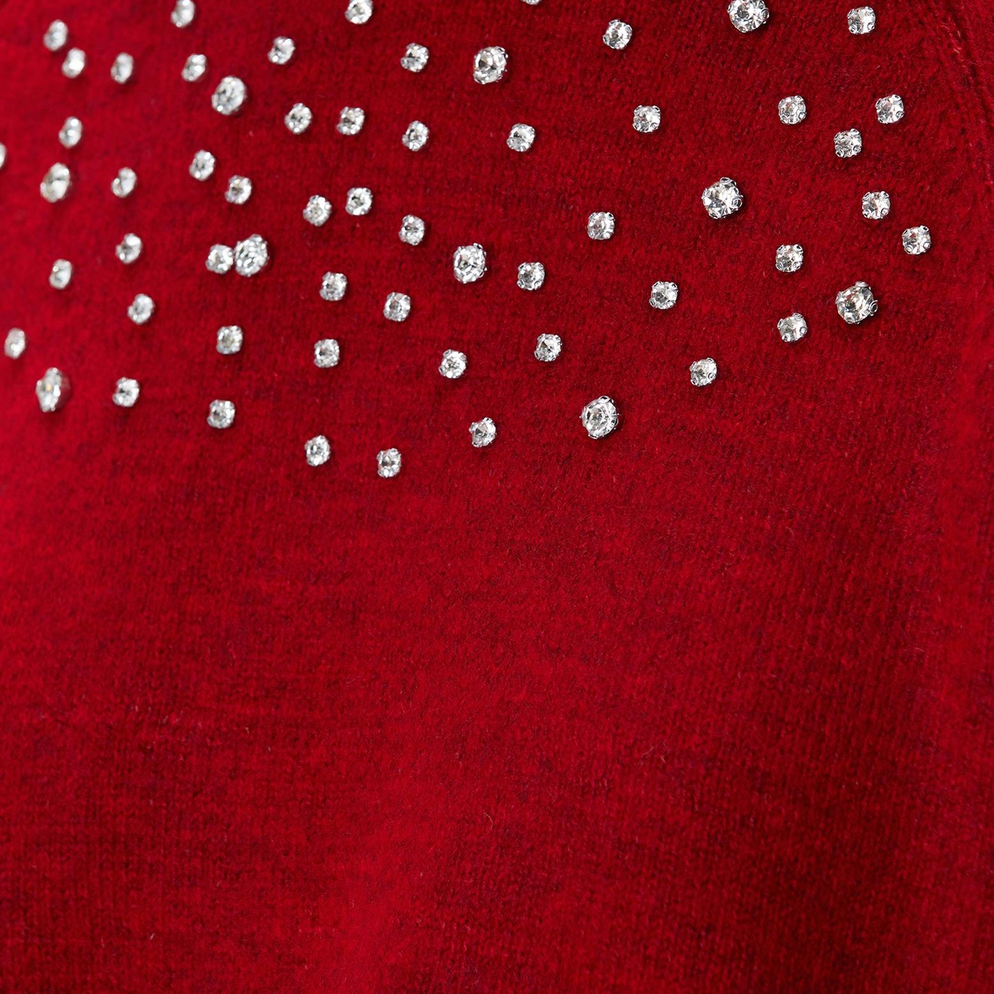 Network Kadın Kırmızı Bisiklet Yaka Taş İşlemeli Kazak