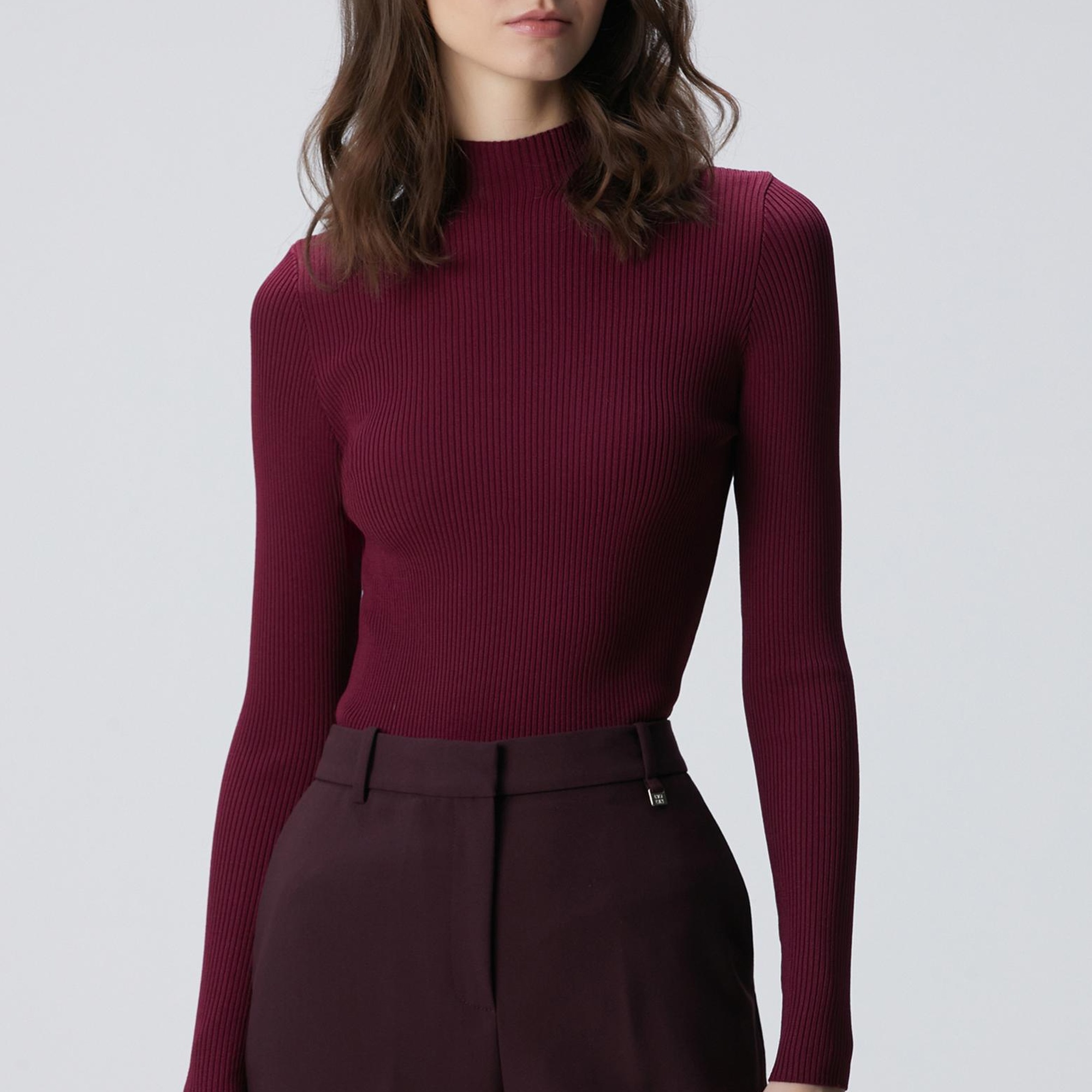 Network Kadın Bordo İnce Ribana Örgü Kazak