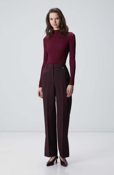  Network Kadın Bordo İnce Ribana Örgü Kazak