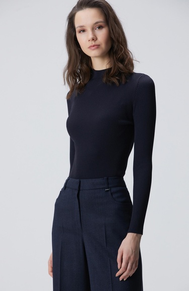  Network Kadın Lacivert İnce Ribana Örgü Kazak