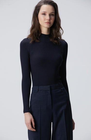  Network Kadın Lacivert İnce Ribana Örgü Kazak